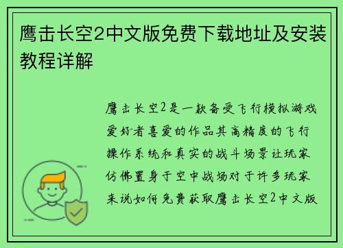 鹰击长空2中文版免费下载地址及安装教程详解